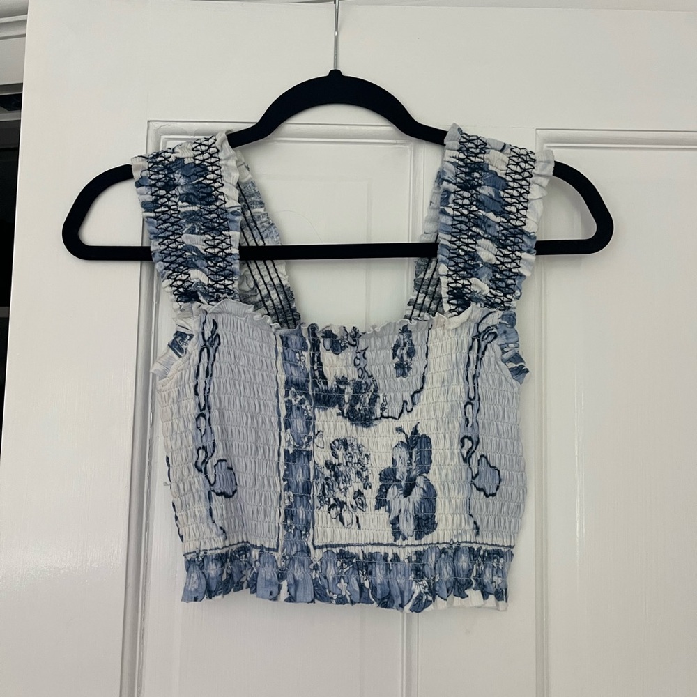 NWT Urban Outfitters Blue and White Smocked Crop Tank Top